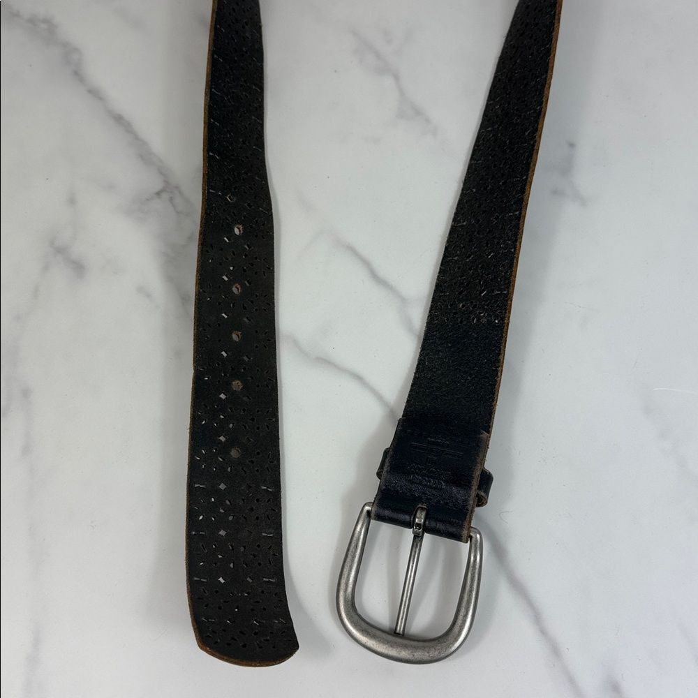 Black Leather Studded Cutout Belt Silver Buckle Women’s Size S - Picture 5 of 8